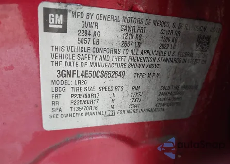 2012 Chevrolet Captiva Sport Ltz z USA, uszkodzony, nr VIN 3GNFL4E50CS652649